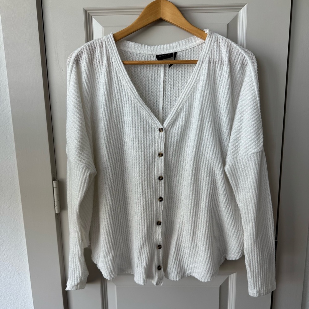 Urban Outfitters Out From Under Waffle Knit Button Up Oversized Thermal Top M - Picture 2 of 7